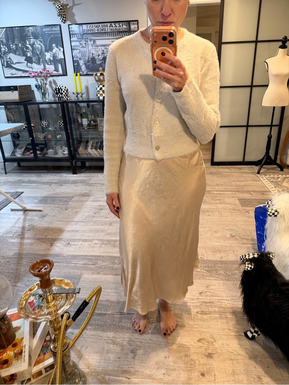 Zara Cream Satin Slip Skirt M